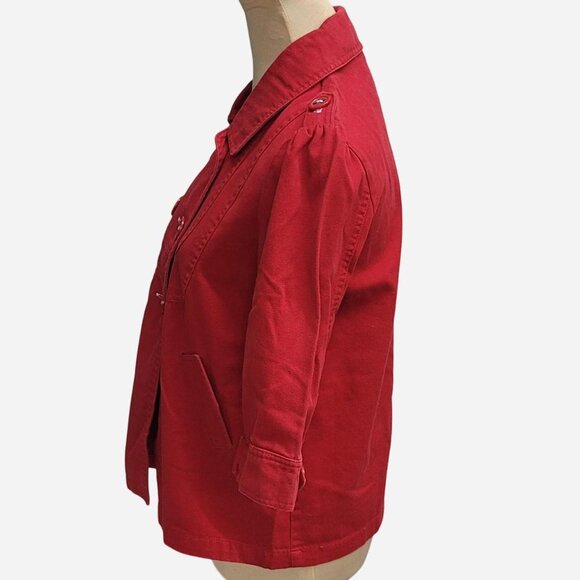 Rue 21 women’s red size medium Pea Coat style jacket with 3/4 sleeves - Picture 3 of 4